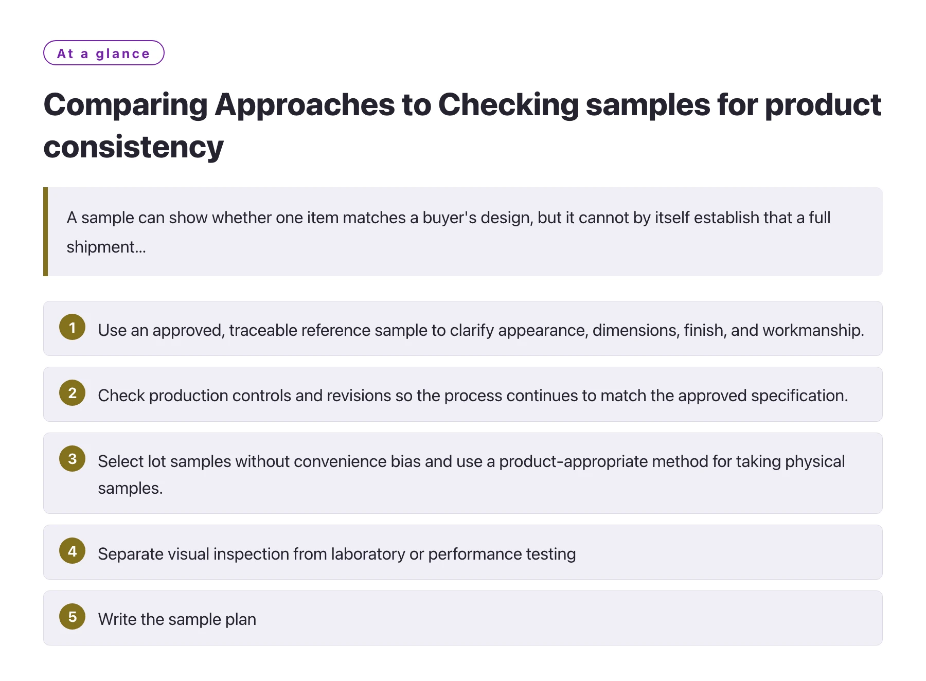 Comparing Approaches to Checking samples for product consistency——全文要点速览