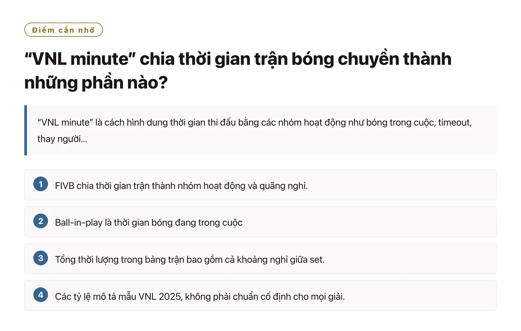 “VNL minute” chia thời gian trận bóng chuyền thành những phần nào?——全文要点速览
